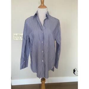 Ashlyn New York Blouse Blue Stripe Back Panel L/S Button Front Blue/White Small